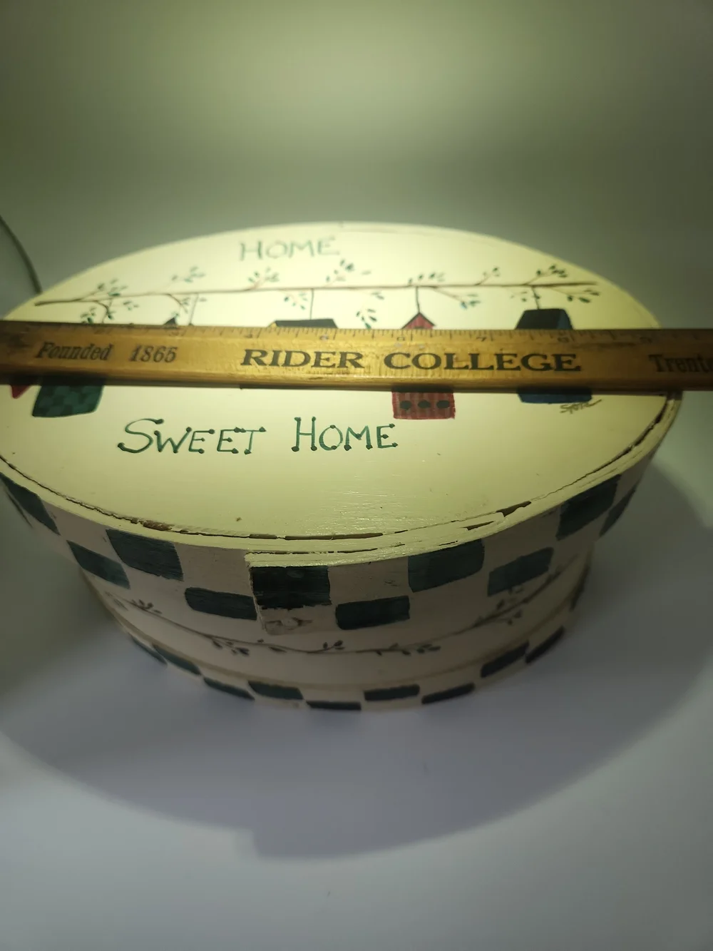 Sweet Home Hand-Painted Oval Trinket Box - Cream with Multicolor Houses9x5